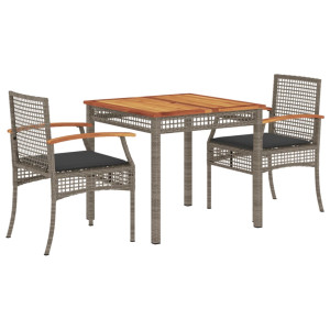 Set comedor de jardín 3 piezas con cojines ratán sintético gris H