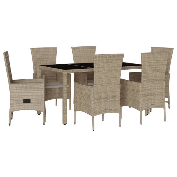 Set comedor de jardín 7 pzas con cojines ratán sintético beige M 2