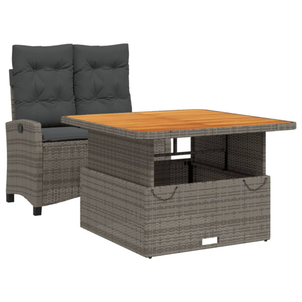 2 pcs conjunto de jantar p/ jardim c/ almofadões vime PE cinza M 2