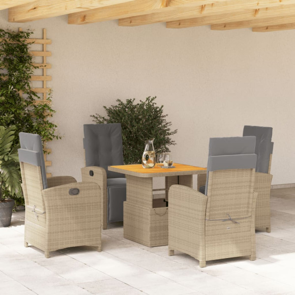 Set comedor de jardín 5 pzas con cojines ratán sintético beige D