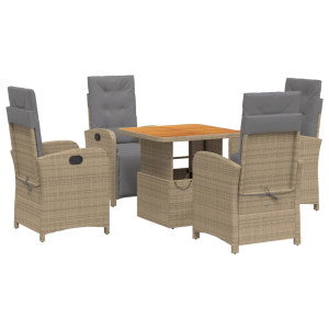 Set comedor de jardín 5 pzas con cojines ratán sintético beige H