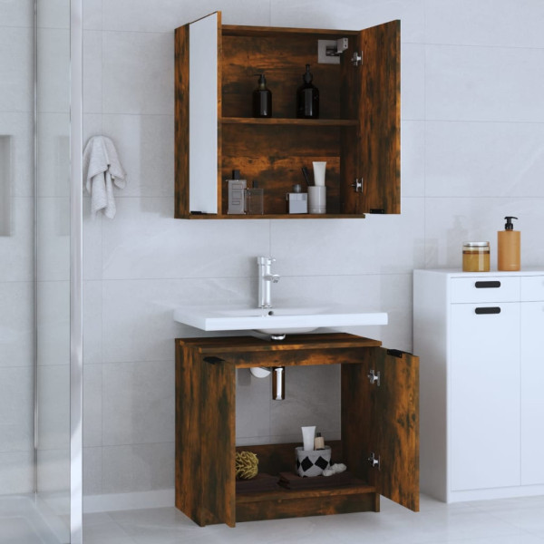 Set de muebles de baño 2 pzas madera ingeniería roble ahumado M 3