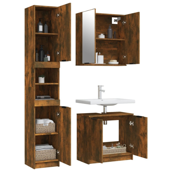 Set de muebles baño 3 pzas madera contrachapada roble ahumado M 4