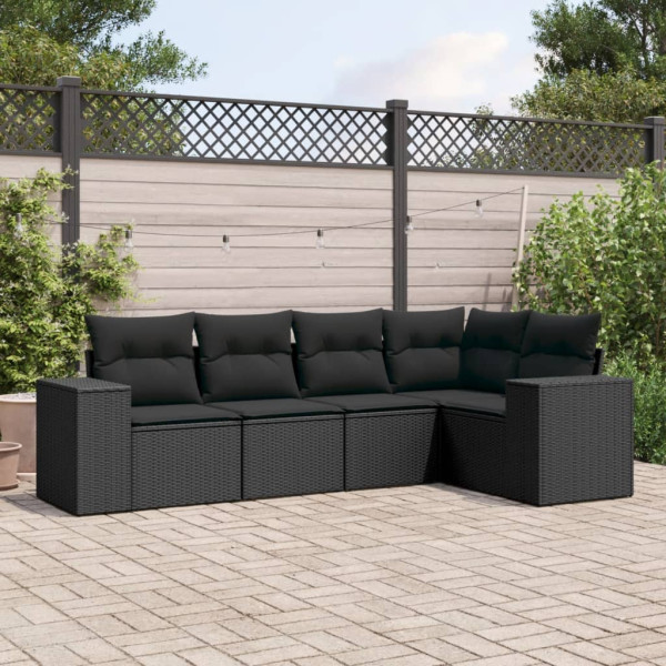 5 pcs conjunto sofás de jardim com almofadões vime PE preto D