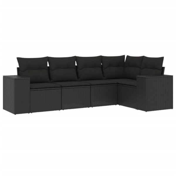 5 pcs conjunto sofás de jardim com almofadões vime PE preto M 2