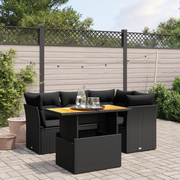 5 pcs conjunto sofás de jardim com almofadões vime PE preto D