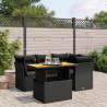 5 pcs conjunto sofás de jardim com almofadões vime PE preto 1