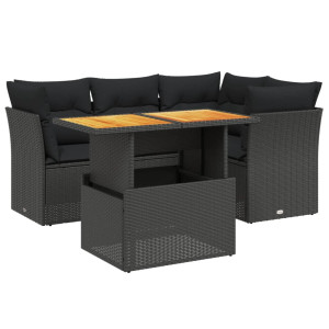 5 pcs conjunto sofás de jardim com almofadões vime PE preto H