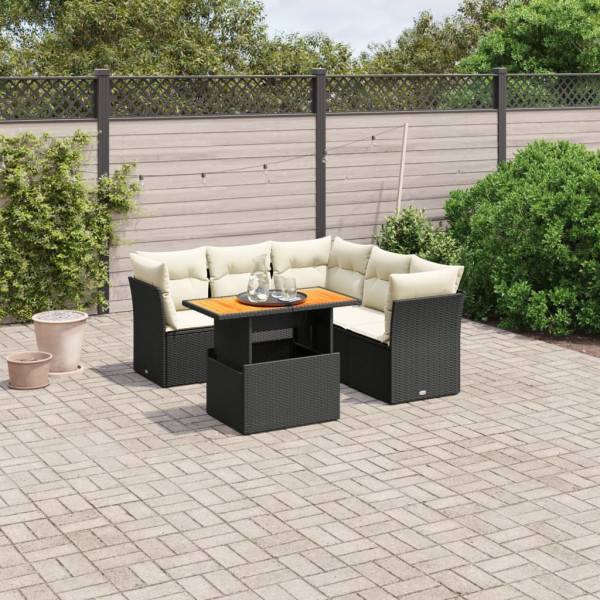 Set de muebles de jardín 5 pzas y cojines ratán sintético negro D