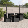 5 pcs conjunto sofás de jardim com almofadões vime PE preto 1