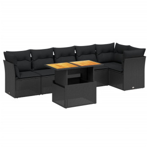 Set de comedor de jardín 7 pzas y cojines ratán sintético negro H