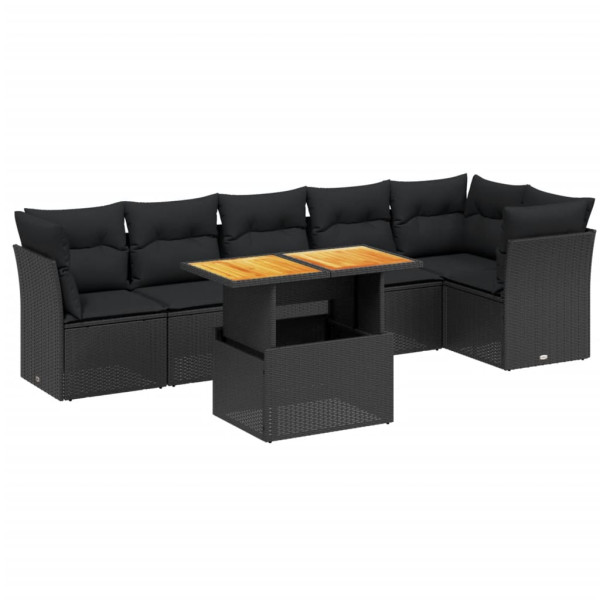 Set de comedor de jardín 7 pzas y cojines ratán sintético negro M 2