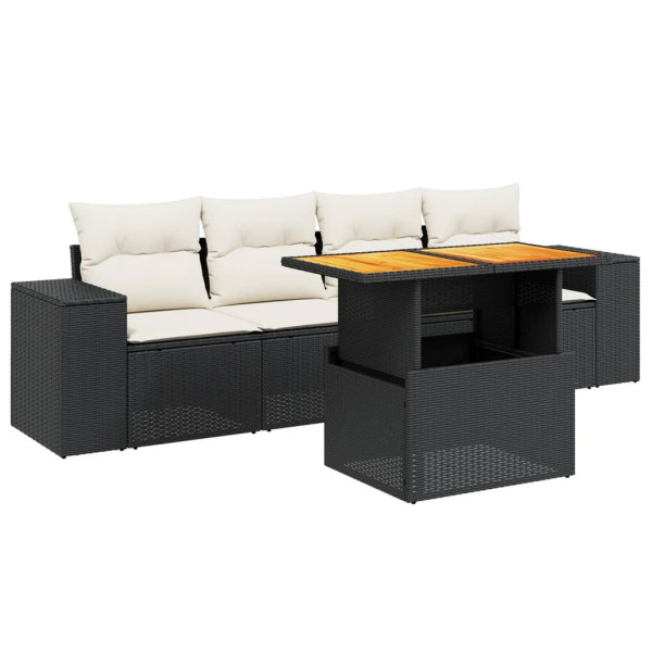 5 pcs conjunto sofás de jardim com almofadões vime PE preto M 2