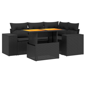 Set de muebles de jardín 5 pzas y cojines ratán sintético negro H