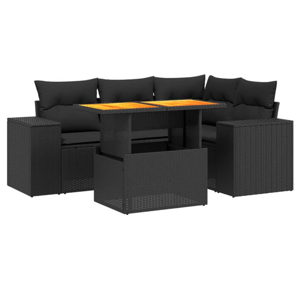 Set de muebles de jardín 5 pzas y cojines ratán sintético negro M 2