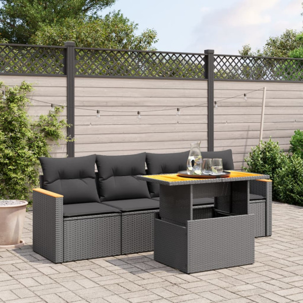 5 pcs conjunto sofás de jardim com almofadões vime PE preto D