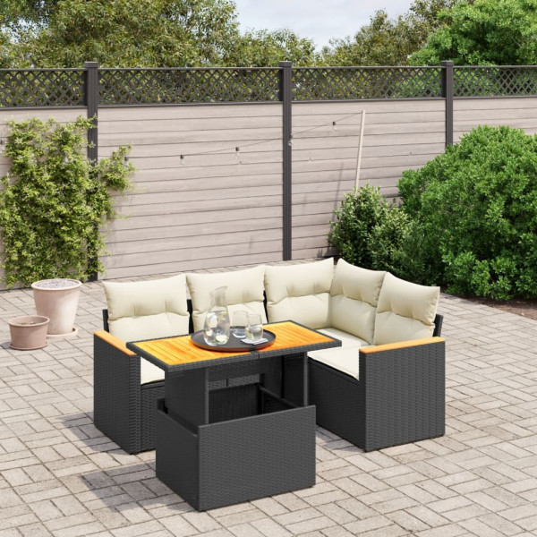 5 pcs conjunto sofás de jardim com almofadões vime PE preto D