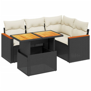 5 pcs conjunto sofás de jardim com almofadões vime PE preto H