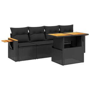 5 pcs conjunto sofás de jardim com almofadões vime PE preto H