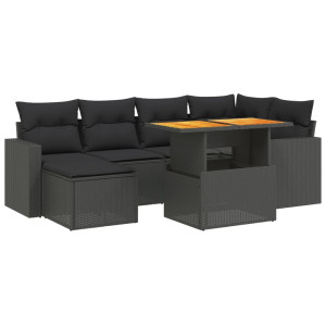 Set de comedor de jardín 7 pzas y cojines ratán sintético negro H