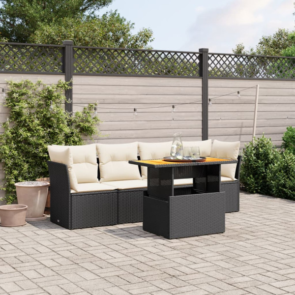 Set de muebles de jardín 5 pzas y cojines ratán sintético negro D