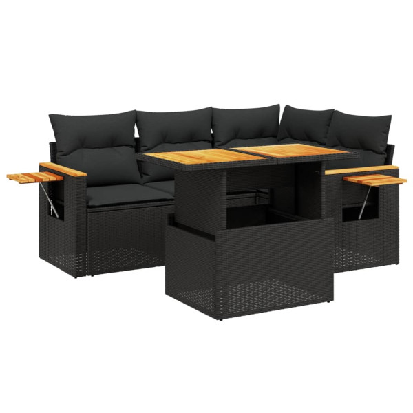 5 pcs conjunto sofás de jardim com almofadões vime PE preto M 2