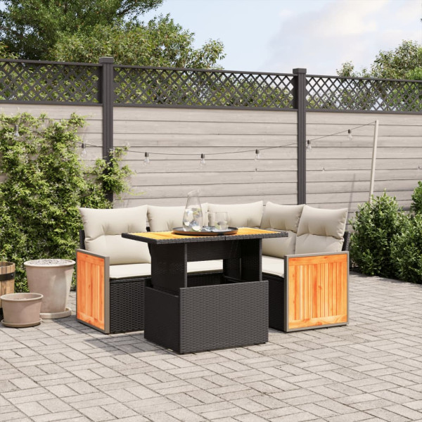 Set de muebles de jardín 5 pzas y cojines ratán sintético negro D
