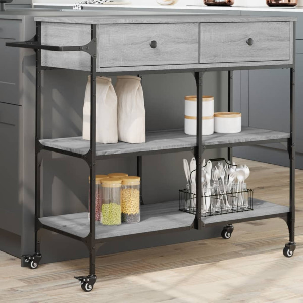 Carrito de cocina madera ingeniería gris Sonoma 105x42x95 cm D