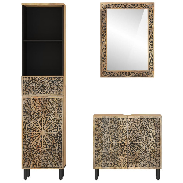 Conjunto de muebles de baño 3 piezas madera maciza de mango M 3