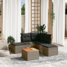 6 pcs conjunto sofás de jardim com almofadões vime cinzento 1