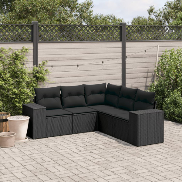 Set de muebles de jardín 5 pzas y cojines ratán sintético negro D