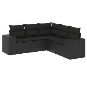 5 pcs conjunto sofás de jardim com almofadões vime PE preto H