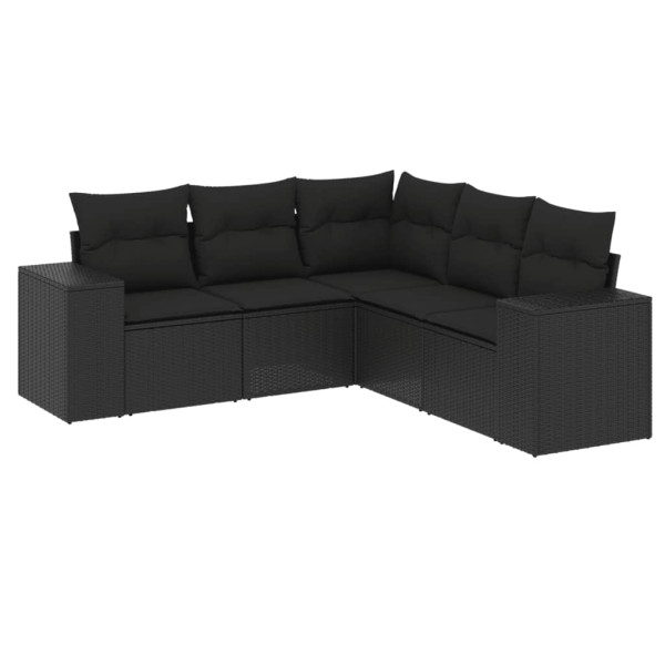 Set de muebles de jardín 5 pzas y cojines ratán sintético negro M 2