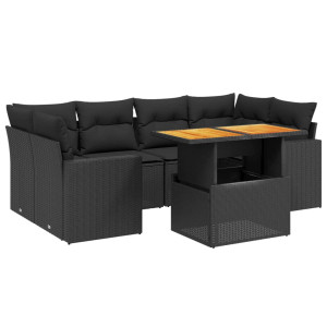 Set de comedor de jardín 7 pzas y cojines ratán sintético negro H
