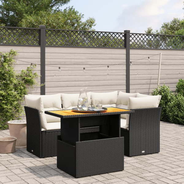 Set de muebles de jardín 5 pzas y cojines ratán sintético negro D