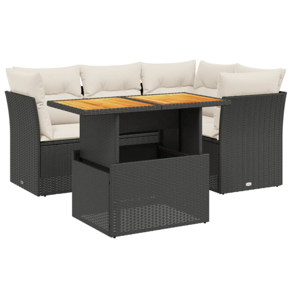 Set de muebles de jardín 5 pzas y cojines ratán sintético negro M 2
