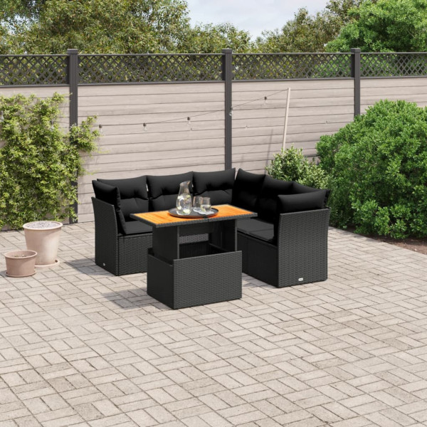 5 pcs conjunto sofás de jardim com almofadões vime PE preto D
