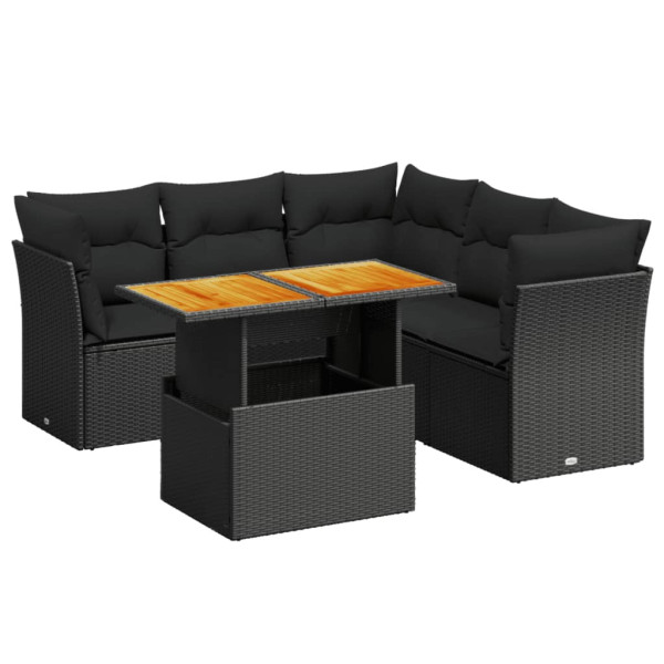 Set de muebles de jardín 5 pzas y cojines ratán sintético negro M 2