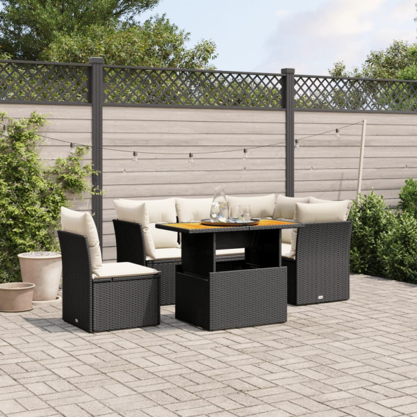 Set de muebles de jardín 5 pzas y cojines ratán sintético negro D