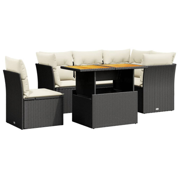 Set de muebles de jardín 5 pzas y cojines ratán sintético negro M 2