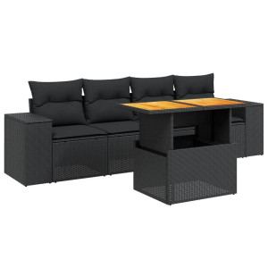 5 pcs conjunto sofás de jardim com almofadões vime PE preto H