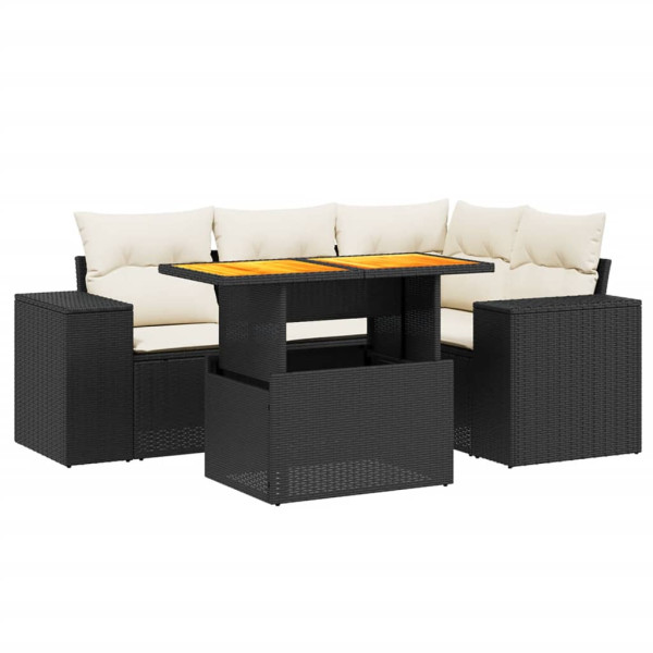 Set de muebles de jardín 5 pzas y cojines ratán sintético negro M 2