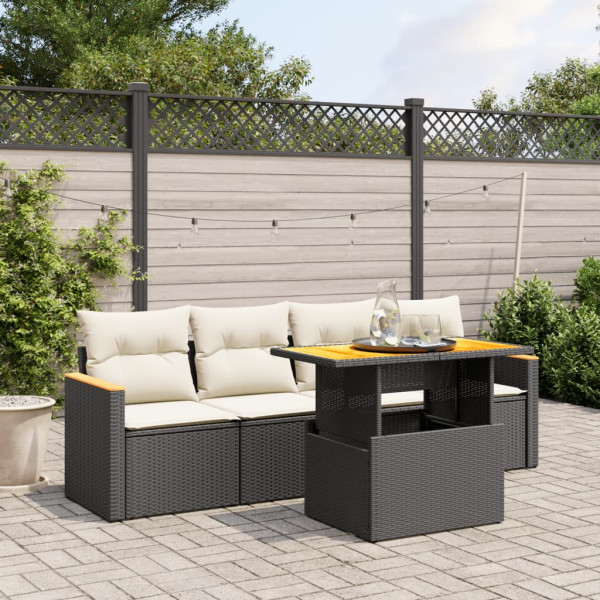 Set de muebles de jardín 5 pzas y cojines ratán sintético negro D