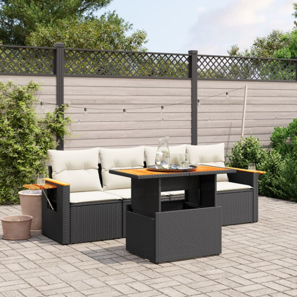 5 pcs conjunto sofás de jardim com almofadões vime PE preto D
