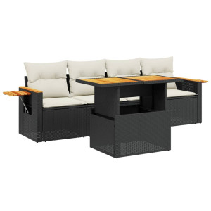 5 pcs conjunto sofás de jardim com almofadões vime PE preto H
