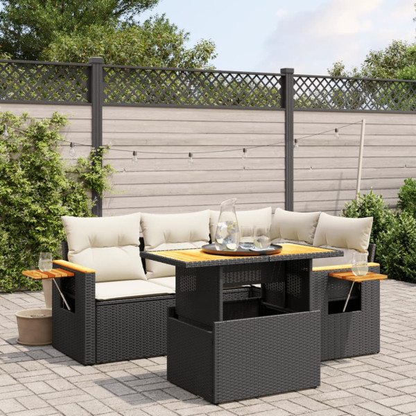 5 pcs conjunto sofás de jardim com almofadões vime PE preto D
