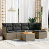 Set de muebles de jardín 6 pzas y cojines ratán sintético gris 1