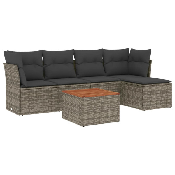 6 pcs conjunto sofás de jardim com almofadões vime cinzento M 2