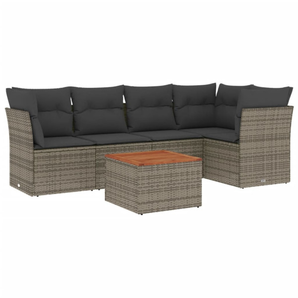 6 pcs conjunto sofás de jardim com almofadões vime cinzento M 2