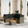 Set de muebles de jardín 6 pzas y cojines ratán sintético gris 1